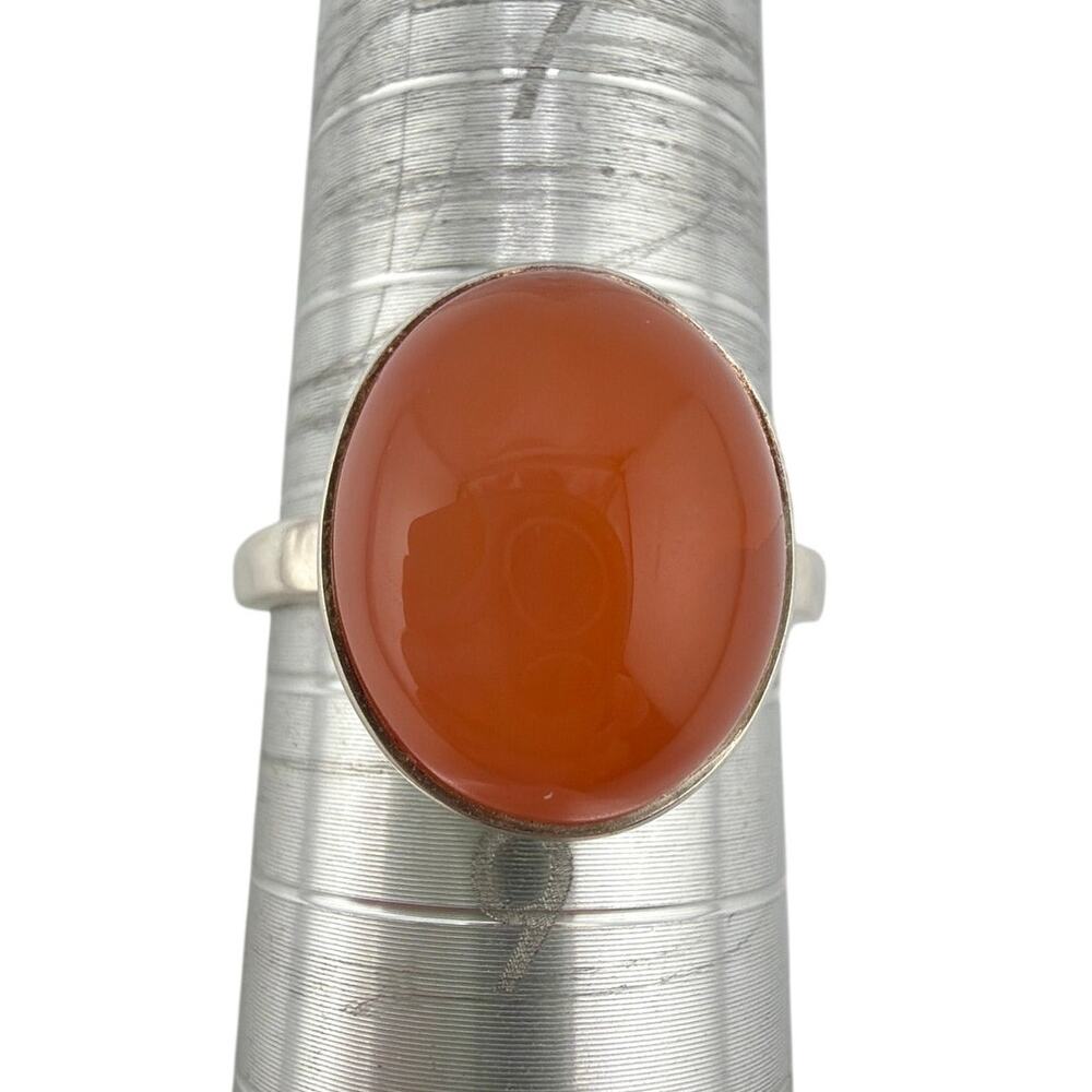 Oval Carnelian Chalcedony Vintage Style 925 Sterling Silver Ring Size 8.5